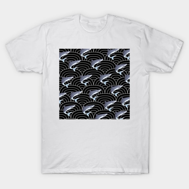 Shark in Ocean Japanese T-Shirt by JequiPrint